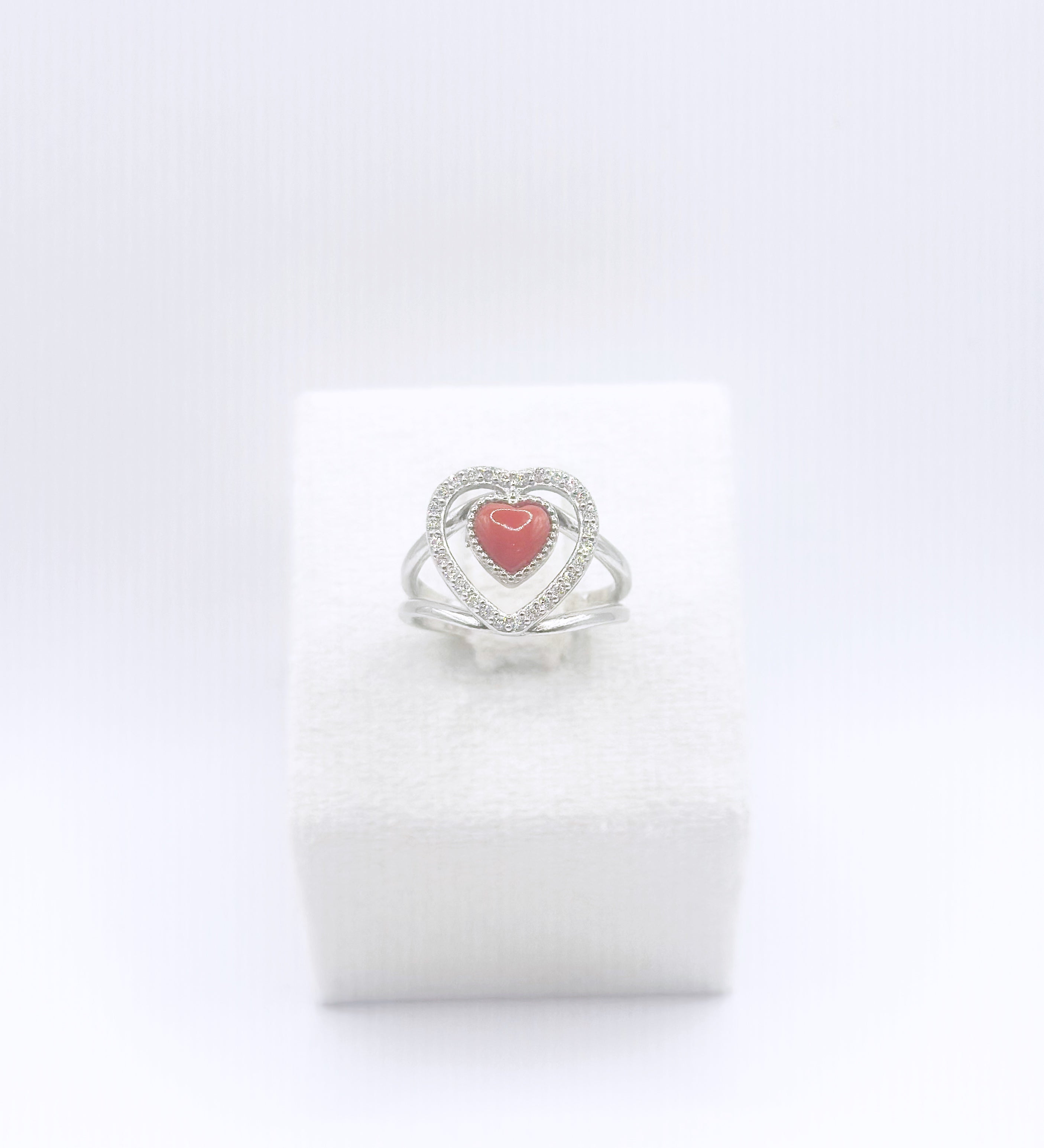 Anello Argento 925 Donna con  Corallo a cuore e Zirconi - Traversi