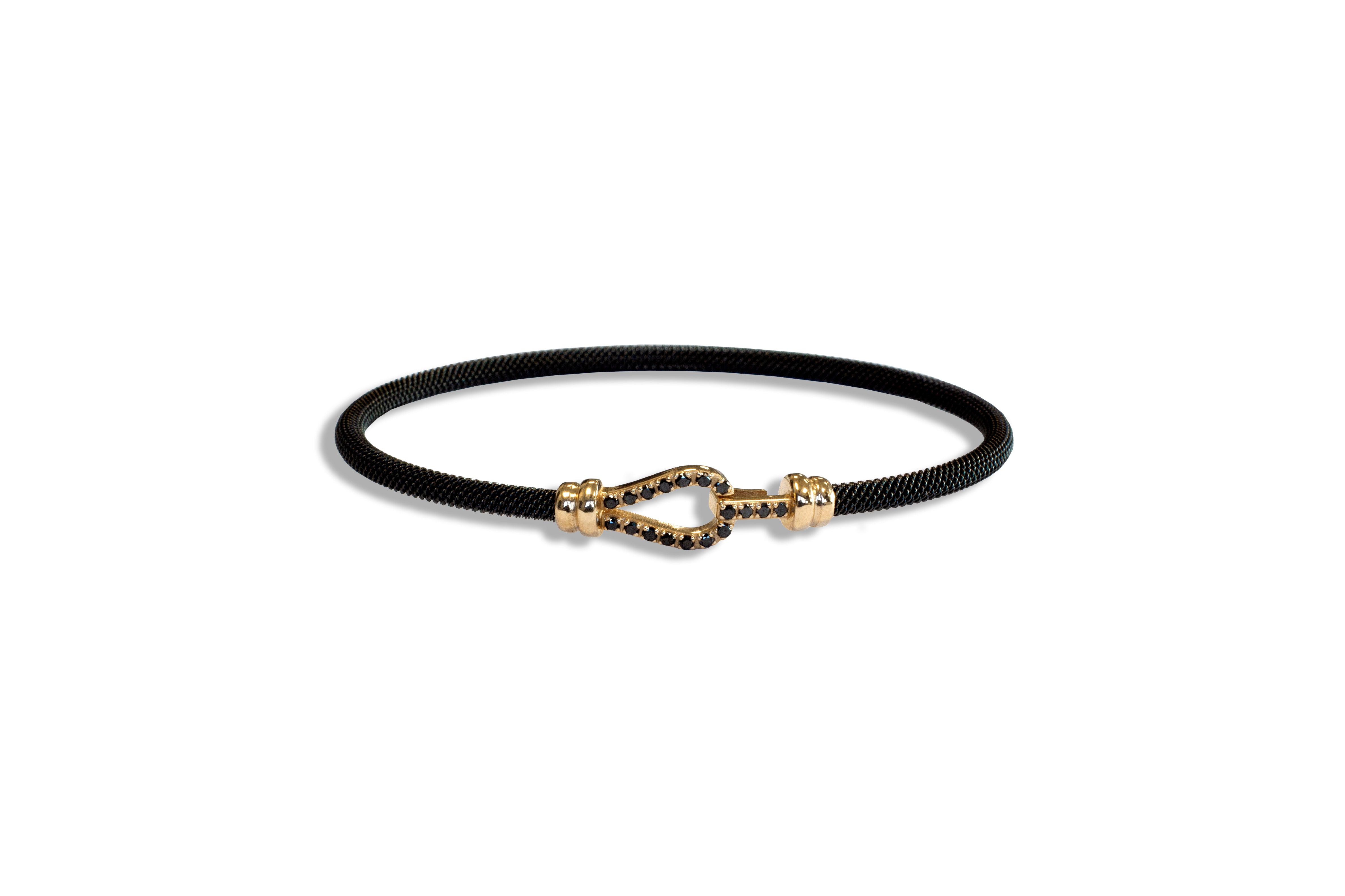 Bracciale Borsari Kaleido in Acciaio e Oro Uomo / Donna con diamanti neri  - Traversi 3mm