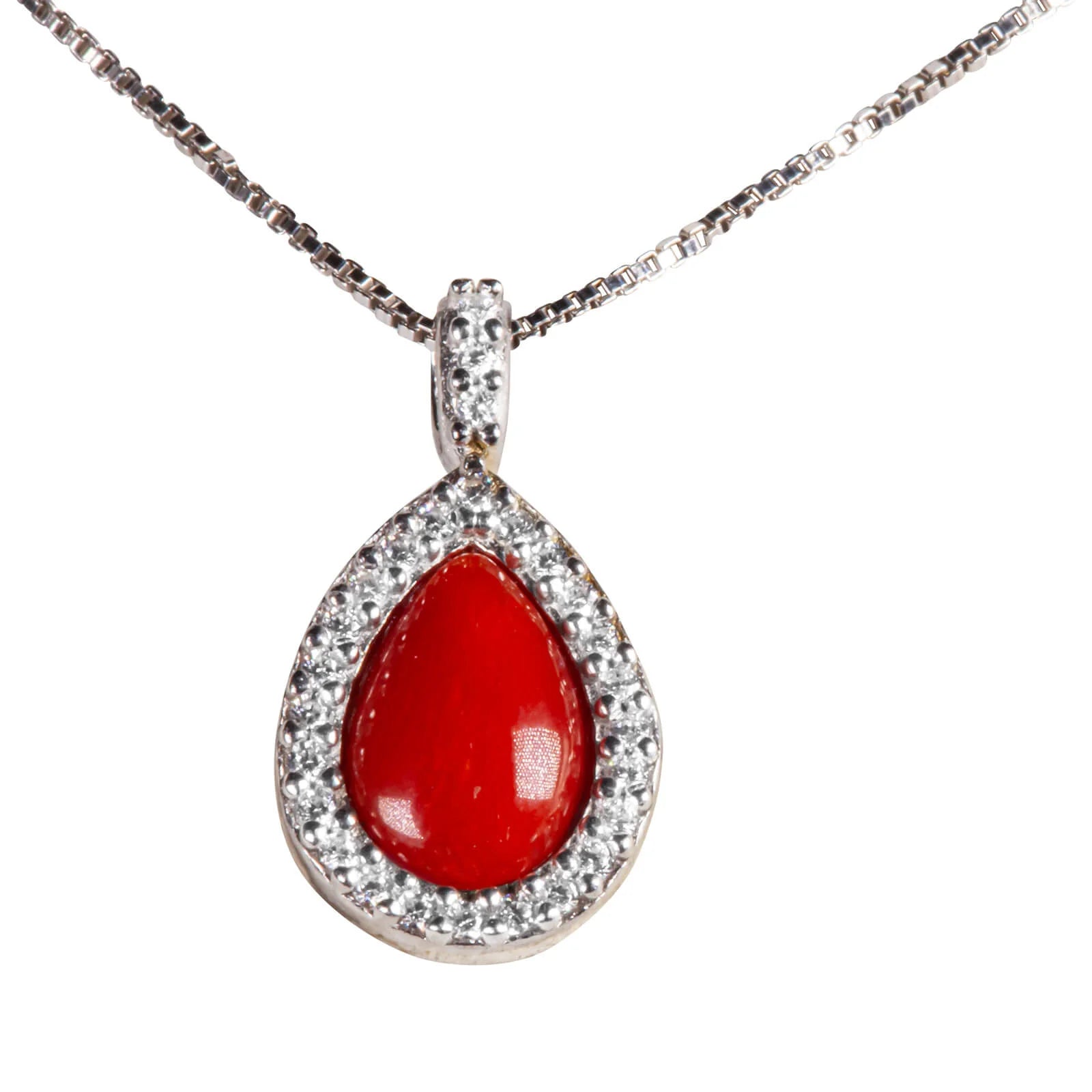 Collana in Argento 925 Donna Corallo a Goccia con Zirconi - Traversi